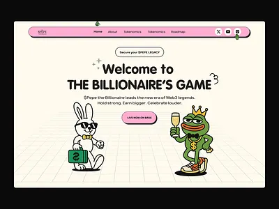 $Pepe the Billionaire - crypto meme mem token art blockchain cryptocurrency illustration ing page meme coin website landing page meme meme coin meme coin design meme coin landing page meme coin website meme landing page meme token memecoin website solana token trend ui uidesign website