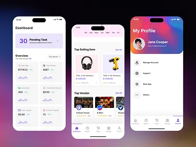 Dokan Cloud App Design admin analitics animation ecommerce solution inspiraiton manage my account order profile reports service store support