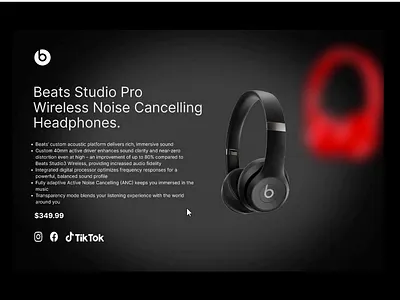Beats Studio Pro E-Commerce UI Animation | Interactive Product 3d beats studio pro branding dark ui e commerce ui figma prototype headphone design interactive design minimal ui mobile app design mobile ui animation motion graphics product page design prototype animation tech product design typography ui design user flow ux design