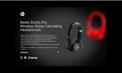 Beats Studio Pro E-Commerce UI Animation | Interactive Product 3d beats studio pro branding dark ui e commerce ui figma prototype headphone design interactive design minimal ui mobile app design mobile ui animation motion graphics product page design prototype animation tech product design typography ui design user flow ux design