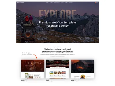 Exploreza – Travel Agency Template animatedwebsites branding design madeinwebflow newwebdesignideads radianttemplates responsivedesign webdesign webflow webflowtemplates