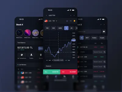 Stock X | Multi-Asset Mobile Trading UI Concept app design app ui blockchain chart ui crypto app cryptocurrency dark mobile ui dark mode dark theme dark ui defi finance ui fintech fintech app mobile app mobile app design mobile app home stock web3