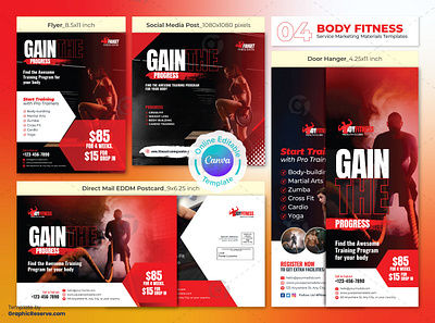 Fitness Progress Marketing Material Bundle – Canva Template fitness direct mail eddm fitness door hanger fitness eddm mailer fitness eddm postcard fitness flyer fitness postcard fitness social media banner fitness social media post gym direct mail eddm gym door hanger gym eddm mailer gym eddm postcard gym flyer gym postcard gym social media banner gym social media banner bundle gym social media post