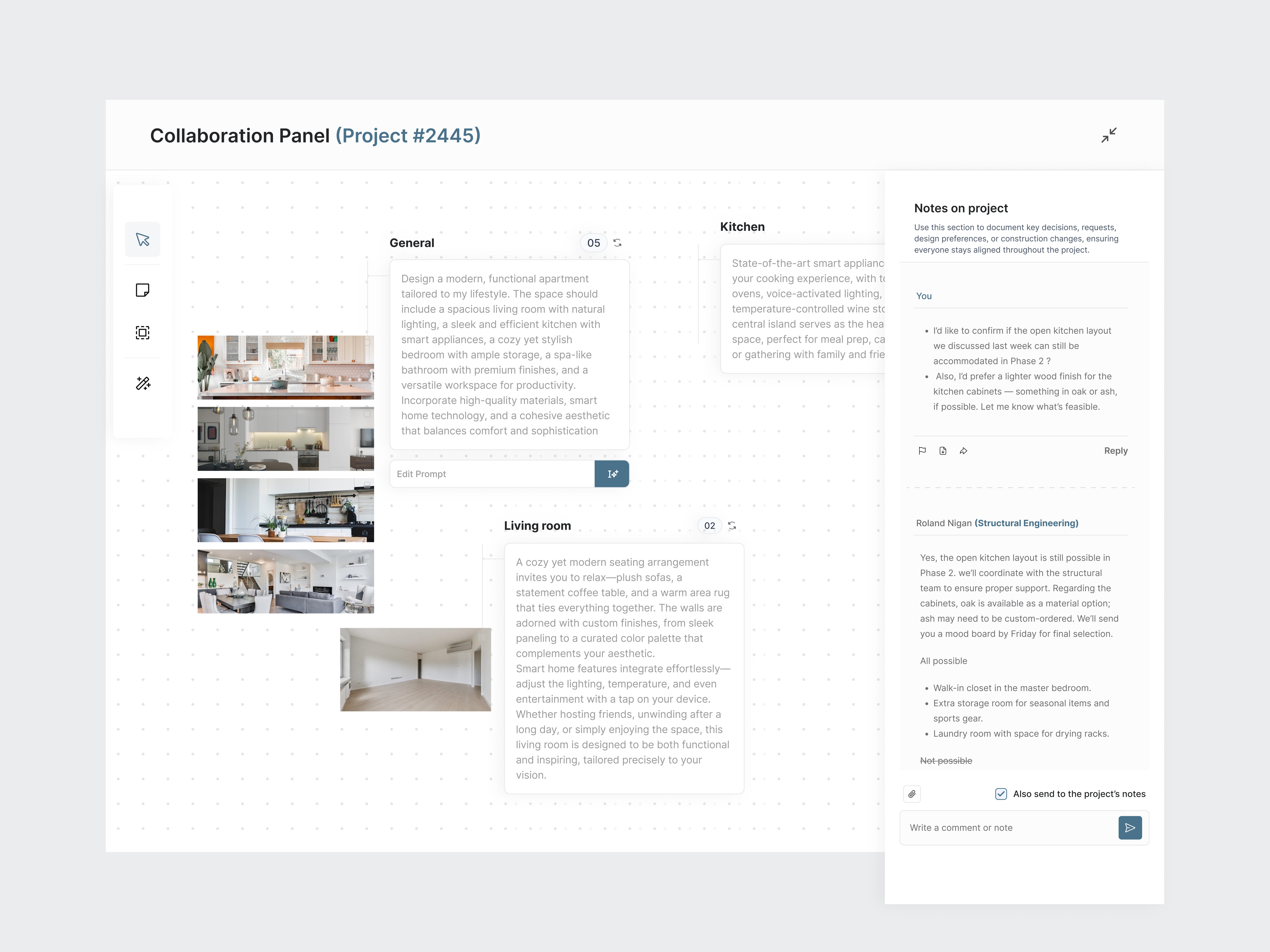 Collaboration Panel for Home Construction Projects ai app b2b b2c branding building buyer collaboration colors construction design graphic design logo panel typography ui ux vector web app