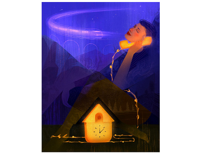 Calls from Home: Dreamy Poster Illustration call coverbook cozy dreamy editorial emotional graphic design illustration night poster romantic telephone train warm woman