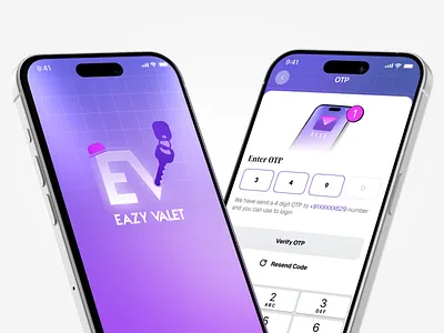 Valet Parking Mobile App mobile verification otp purple design qr qr code qr scan splash screen valet verification