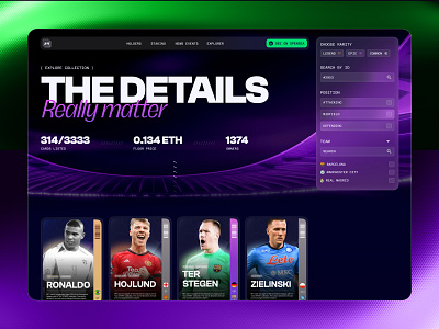 UI/UX Design for NFT Collection Platform ai blockchain crypto ethereum football nft product design solana ui uiux ux web design web3