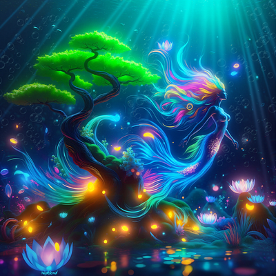 Monniverse Maiden in the Bonsai Garden branding crypto design graphic design illustration mermaid monniverse ph0enixd0wn photoshop
