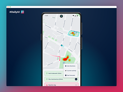 #DailyUI 029 — Map app contextual menu daily ui dailyui 29 dog owners dogs heatmap map mobile ui