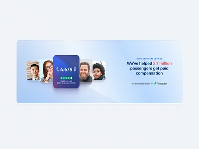 Trustpilot banner airhelp badge banner blue clean design desktop marketing minimal modern raiting references reviews social proof testimonial trustpilot ui web webdesign