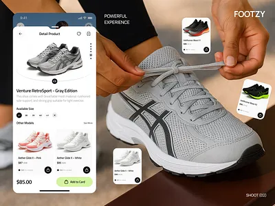 Footzy – E-Commerce Mobile App app app design clean e commerce e commerce app ecommerce ecommerce app marketplace mobile app modern product shoe store shoes shoes app shoes store shop sport sport app ui ux