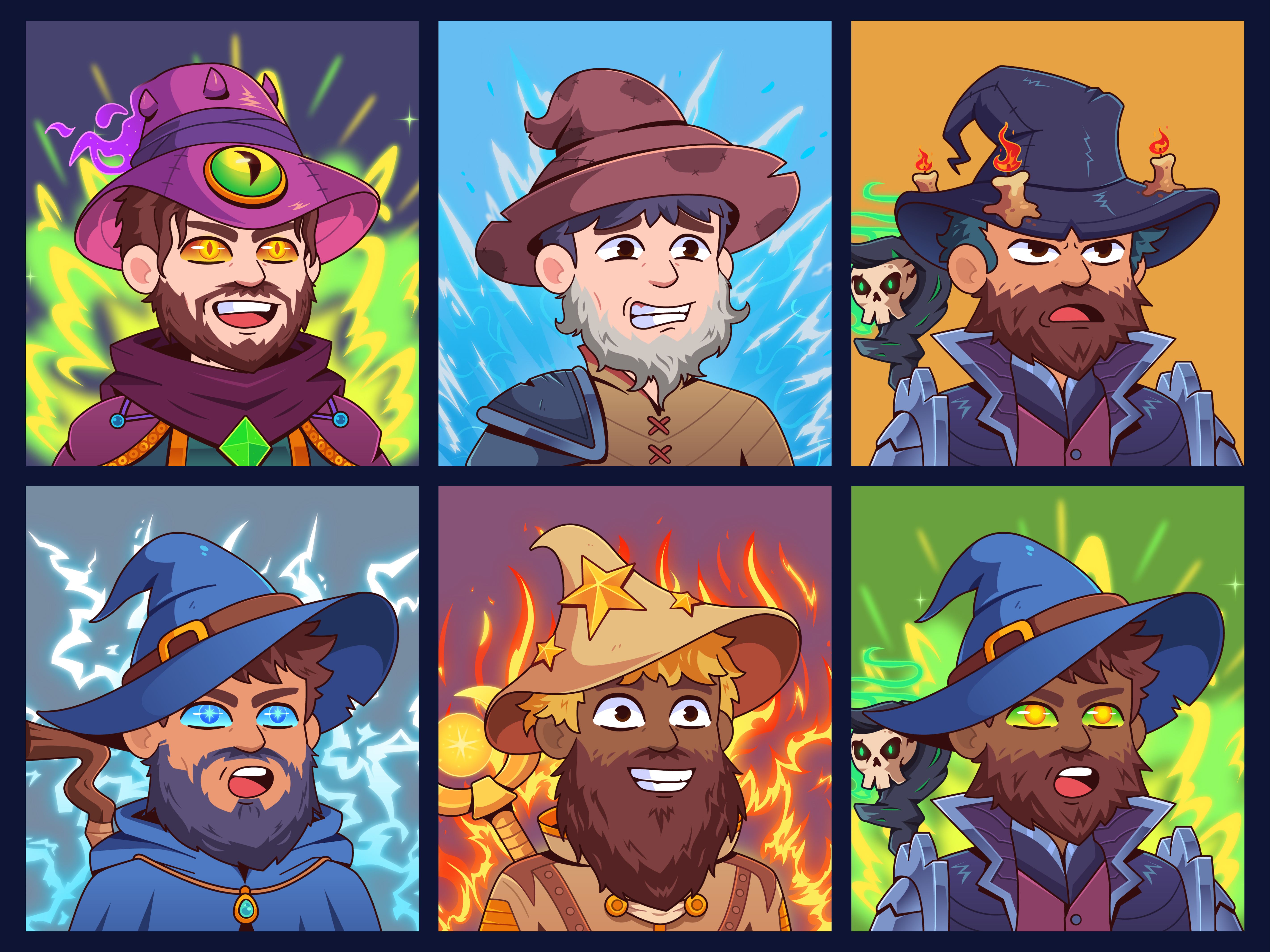 Wizards of Metis: NFT Collection 2d blockchain cartoon character design crypto crypto art design ellectricity fire illustration magic nft nft art nft artist nft artworks nft collection nft pfp pfp vector wizard