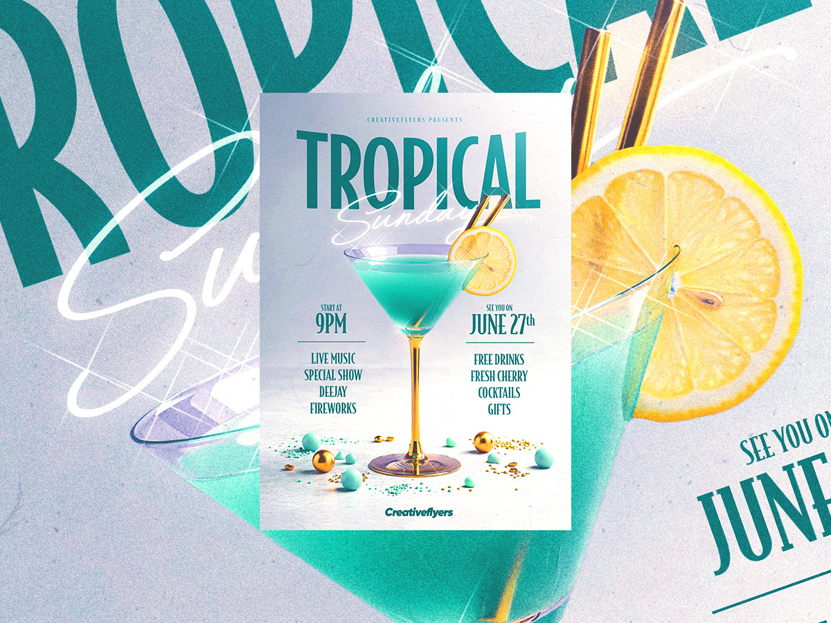 Cocktail-Themed Event Poster cocktail creative design flyer templates graphic design illustration invites party flyer photoshop poster psd flyer retro tropical vintage