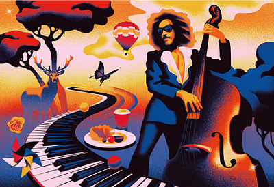 Illustration for Les Echos Weekend magazine audience blue festival future illustration magazine music red vintage