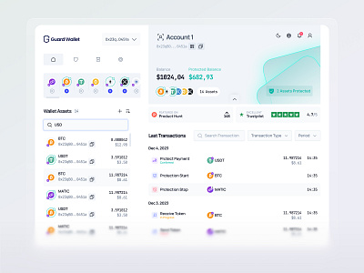 Guard Wallet | Web3 Dashboard for Crypto Asset Management asset protection bitcoin blockchain crypto assets crypto dashboard crypto ui crypto wallet cryptocurrency dapp dapp design dashboard defi ethereum fintech protect wallet ui web dashboard web3 web3 design