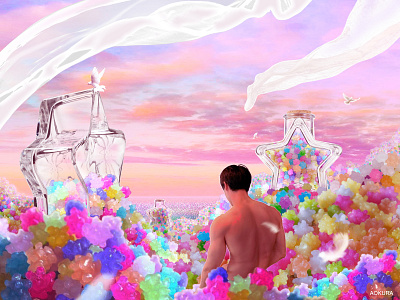 ⁺ ˚°✧🕊️🍬 ad asian boy candyland design fragrance gay glass graphic design illustration kompeito konpeito perfume photoshop queer scent soft star candy sugar sweet