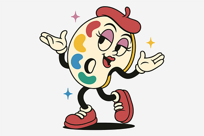 Palette Diva on the Move art artist branding character design graphic design illustration palette rubber hose vector
