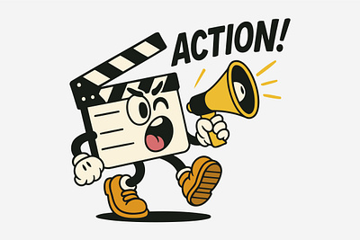 Lights, Camera, ATTITUDE! art board character clapperboard design illustration megaphone movie retro rubber hose vector vintage