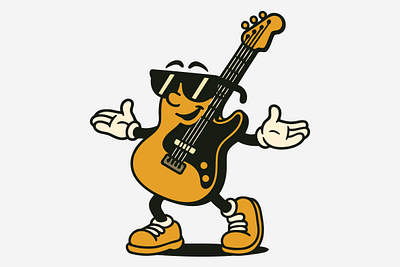Coolest Guitar on the Block art branding character graphic design guitar illustration instrument logo music retro rubber hose vector