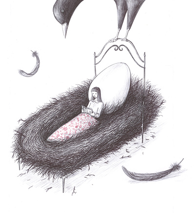 Nest - Virginia Mori ball pen art black and white books conceptual illustration editorial illustration fantasy humour illustration illustrationart illustrationartist illustrationzone illustrator italian artist reading surreal surrealistic virginia mori