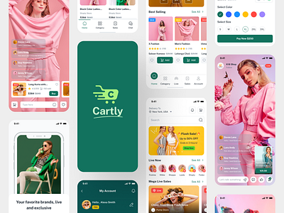 Cartly – Live Shopping Mobile App Figma UI Kits cartly ecommerce app fashion app figma freebies live shopping megastore multivendor retails app shop short video store app template ui kits
