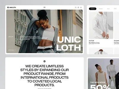 Unicloth - Clothing E-Commerce Landing Page clothing e commerce ecommerce fashion jacket landing page marketplace minimalist product shirt shop shopify store style ui ui design ux web design website