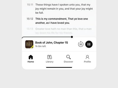 Bible Audiobook Design audiobook bible books chat dashboard minimalistic mobile music reading ui white