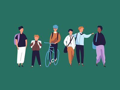 Crowd of pupils with parents and students abstract back to school character children college flat illustration parents people pupils school students style university