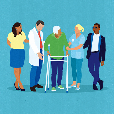 Senior care | Healthcare care home character community editorial editorial illustration health health care healthcare illustration illustrator medical nurse people physician senior care textured vector