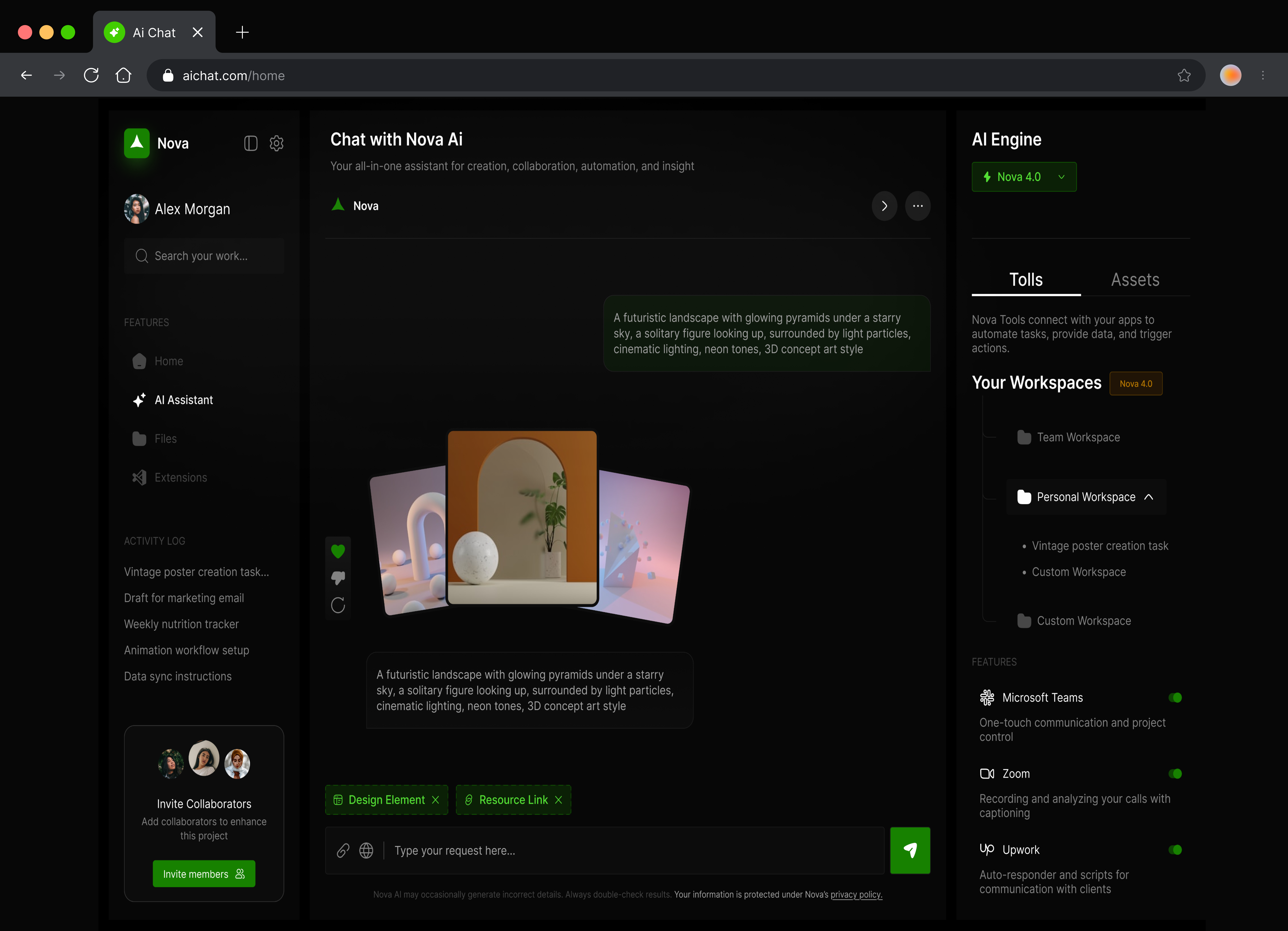 🎨 Nova AI Assistant — Dark UI Concept ai app chatbot design mobile app ui ux web