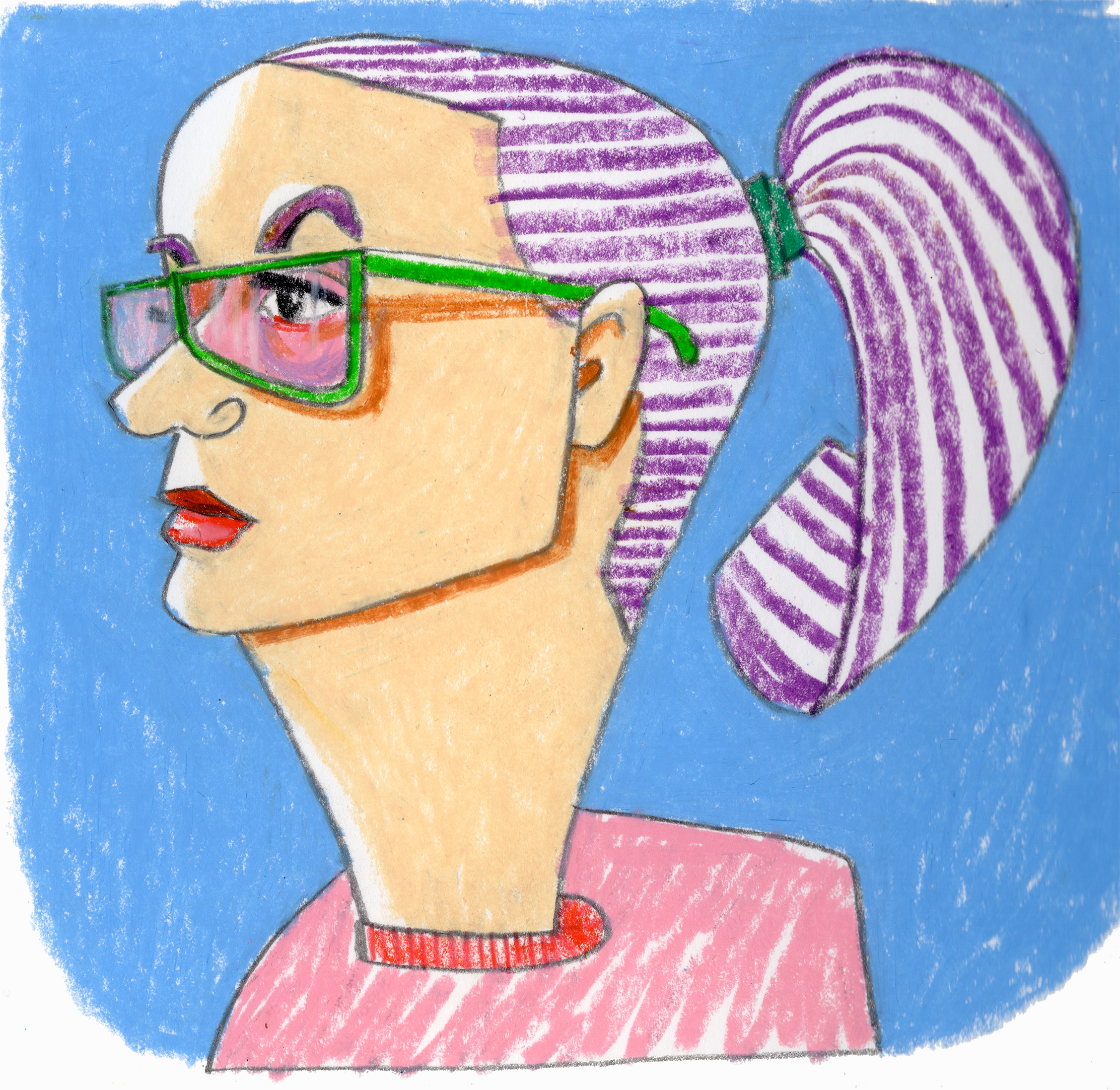 Just a totally normal girl crayon drawing face fundrawings hand drawn illustration people portrait