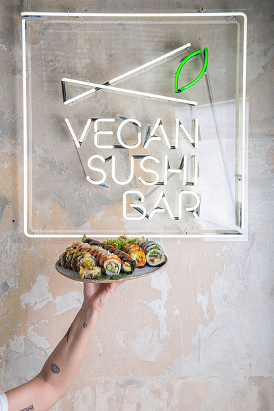 branding Vegan Sushi Bar Warsaw © 2022 branding logo minimalistic neon