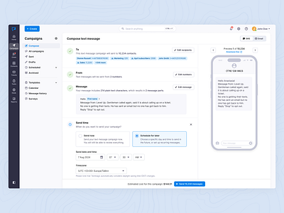 Textmagic – SMS & Email Campaigns business messaging communication crm dashboard email email campaigns marketing saas sales sidebar sms campaigns web application