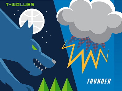 T-Wolves vs. Thunder basketball digital illustration minnesota nba oklahoma city sports t wolves thunder timberwolves vector