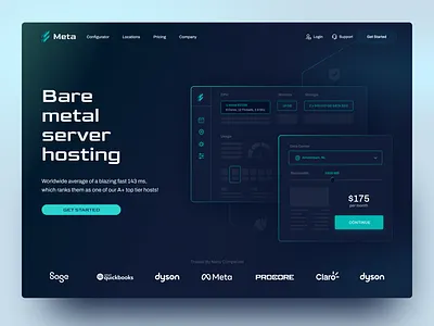 Branded landing page & illustration design for server hosting agency application design cloud crm design hero banner hosting illustration landing page landing page design popular project management recent saas scifi server technology ui web design wireframe