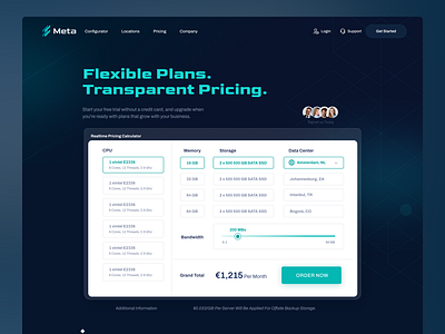 Website and custom illustration design for server hosting big data branding cloud server configrator graphic design hosting iconic illustration landing page popular pricing recent tecnology ui ui design web design web ui wireframe