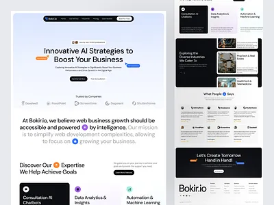 Bokir.io - AI Business Landing Page artificial business consultation design digital goal grow intelligence landing page management network strategy technology template ui ux website