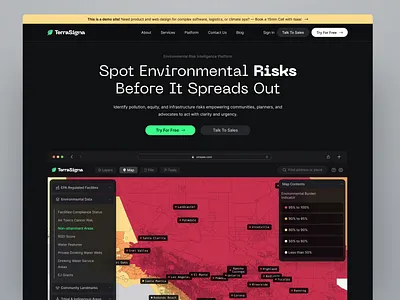 Landing page concept for TerraSigna app b2b climate dashboard data visualization design df enterprise govtech interaction landing page map product design risk risk mapping saas ui ux web web design