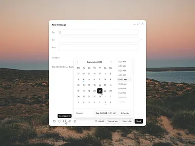 Schedule post — Untitled UI date picker email product design schedule text editor ui design user interface