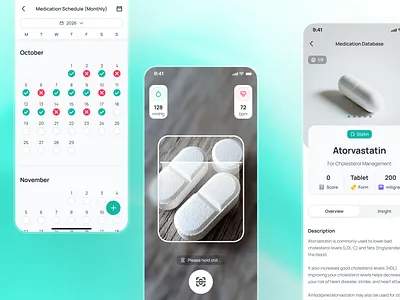 nightingale v2: Pill/Medication Identifier Flow UI ai medical app clean drug prescription app e pharmacy app epharmacy app epharmacy ui kit figma ui kit health companion app medical ui kit medication app medication schedule medication tracker app minimal modern pharmacy app ui pill identification pill identifier app prescription app teal virtual health app