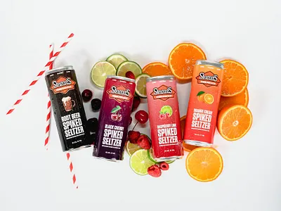 Stewart's Spiked Seltzer branding graphic design marketing packaging