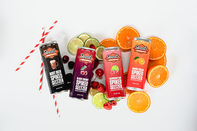 Stewart's Spiked Seltzer branding graphic design marketing packaging