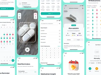 nightingale v2: Smart Medication Tracker UI Flow ai medical app clean drug prescription app e pharmacy app epharmacy app epharmacy mobile app epharmacy ui kit figma ui kit medical ui kit medication tracker medication tracker app minimal modern pharmacy app ui pill identification ui pill identifier app prescription app smart medical app teal virtual health app