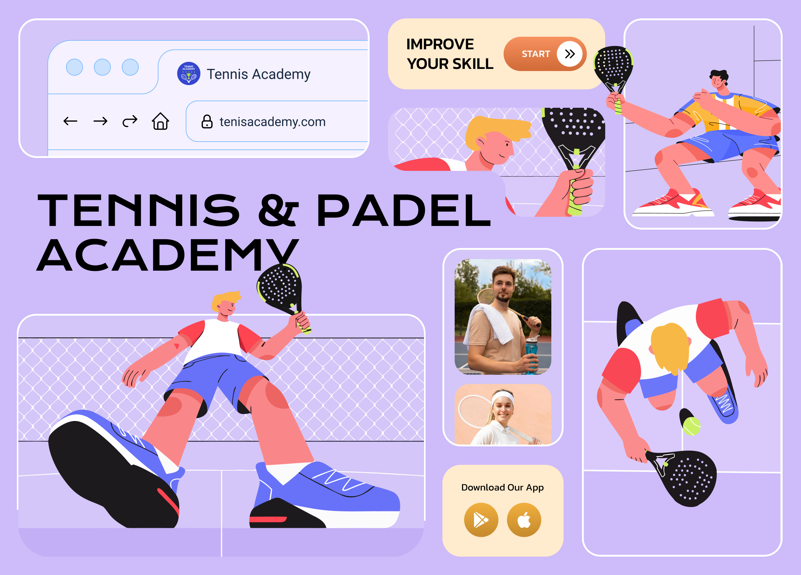 Tennis Academy - Landing Page blue branding figma illustration landingpage logo paddel sport tennis ui uiux website