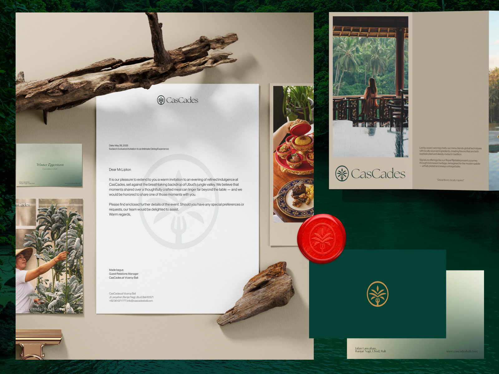 Stationery-CasCades Bali bali branding brochure business restaurant design designinspiration goldenhour graphic design graphicdesign logo luxury restaurants stationery visualdesign visualidentity