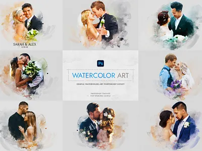 Couple watercolor art photo effect anniversary gift banner inspirations couple watercolor design digital painting facebook ads graphic design photoshop effect romantic portrait social media banner wedding art