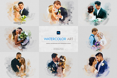 Couple watercolor art photo effect anniversary gift banner inspirations couple watercolor design digital painting facebook ads graphic design photoshop effect romantic portrait social media banner wedding art