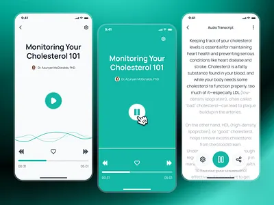 nightingale v2: Audio Player & Podcast Transcript UI ai health assistant app ai medical app audio player interface audio player ui clean drug prescription app e pharmacy app epharmacy app epharmacy mobile app epharmacy ui kit figma ui kit health companion app medical ui kit minimal modern pharmacy app ui prescription app smart medical app teal virtual health app