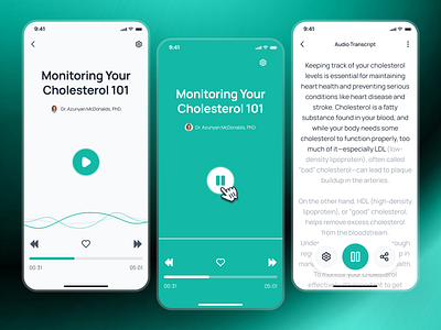 nightingale v2: Audio Player & Podcast Transcript UI ai health assistant app ai medical app audio player interface audio player ui clean drug prescription app e pharmacy app epharmacy app epharmacy mobile app epharmacy ui kit figma ui kit health companion app medical ui kit minimal modern pharmacy app ui prescription app smart medical app teal virtual health app