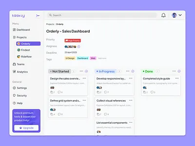 Taskly - Task Managament Dashboard assignment collaboartion dashboard desktop figma kanban purple task task management task manager ui user experience design user interface design ux website